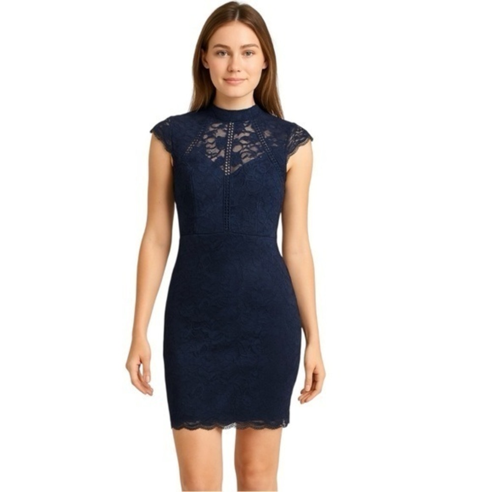 Windsor Navy Blue Lace Sheath Open Back Dress Women Size Large